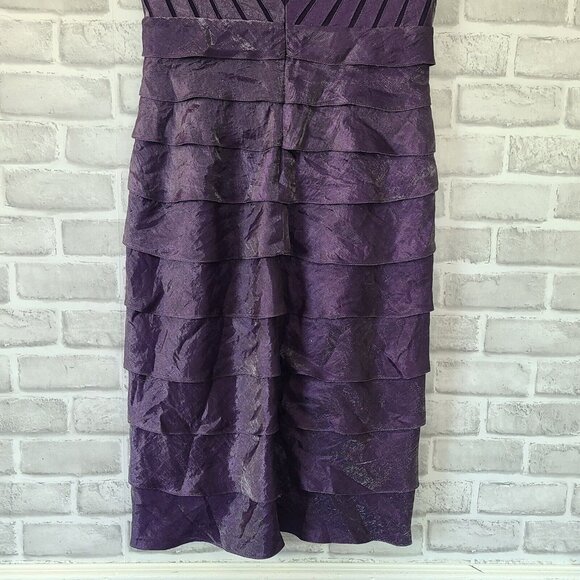 Cache Purple Iridescent Cocktail Dress Shutter Pleat Sheath Cap Sleeve V-neck 6 - Picture 4 of 10